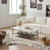 Coffee Table Rectangular Center Table For Living Room Open Space Side Table With Metal Frame - Golden / White - Image 11