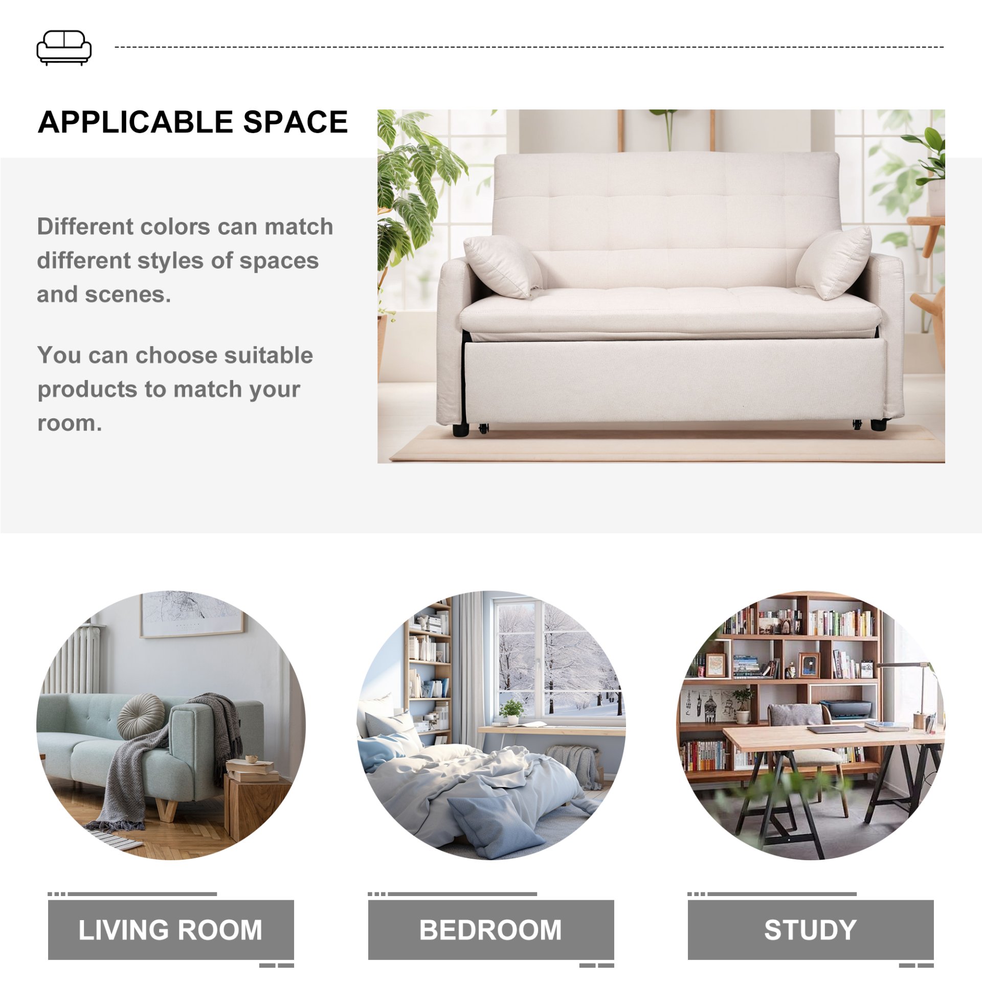 Balus - 2 In 1 Convertible Sofa Bed With Storage And Adjustable Backrest - Beige - Image 7