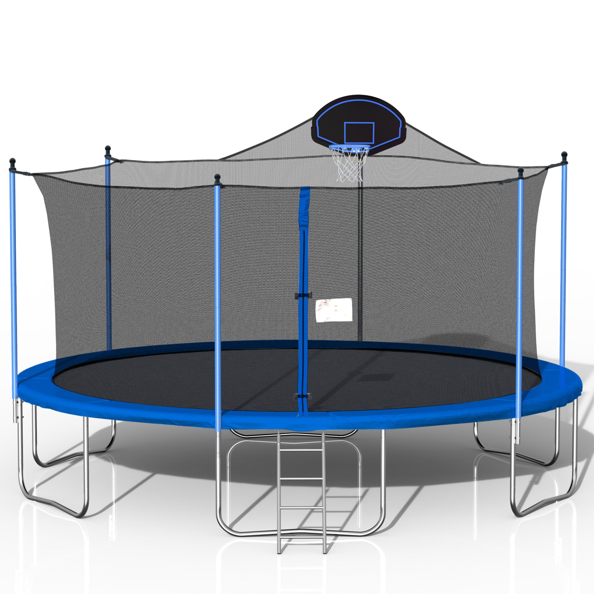 Trampoline For Adults & Kids With Basketball Hoop, Outdoor Trampolines With Ladder And Safety Enclosure Net For Kids And Adults - Blue - Image 3