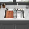 33" Waterfall Kitchen Sink With Pull Out Faucet & Cup Washer, Stainless Steel Ledge Workstation - Antique White - Image 4