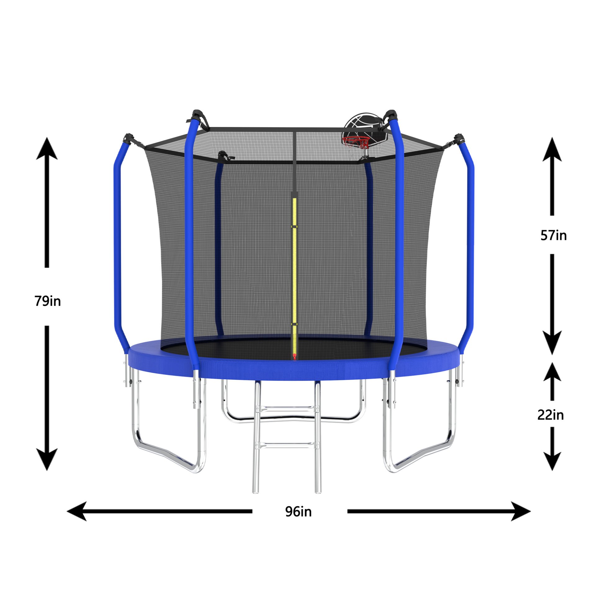 8Ft Trampoline With Basketball Hoop, Astm Approved Reinforced Type Outdoor Trampoline With Enclosure Net - Blue - Image 7