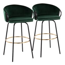 Claire - Contemporary / Glam Barstool With Footrest (Set of 2) - Black / Emerald Green