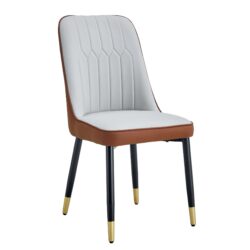 Modern Dining Chair (Set of 4) With Light Dual Tone Backrest And Metal Legs - Brown / Light Gray