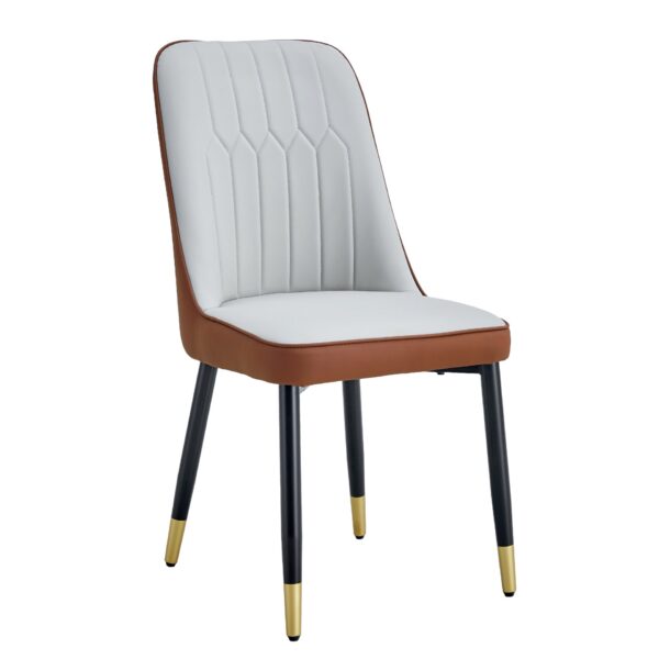 Modern Dining Chair (Set of 4) With Light Dual Tone Backrest And Metal Legs - Brown / Light Gray