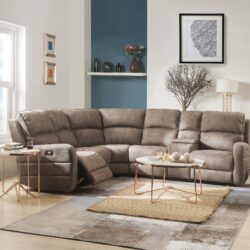 Olwen - Nubuck Power Recliner Sectional Sofa With USB Port - Mocha