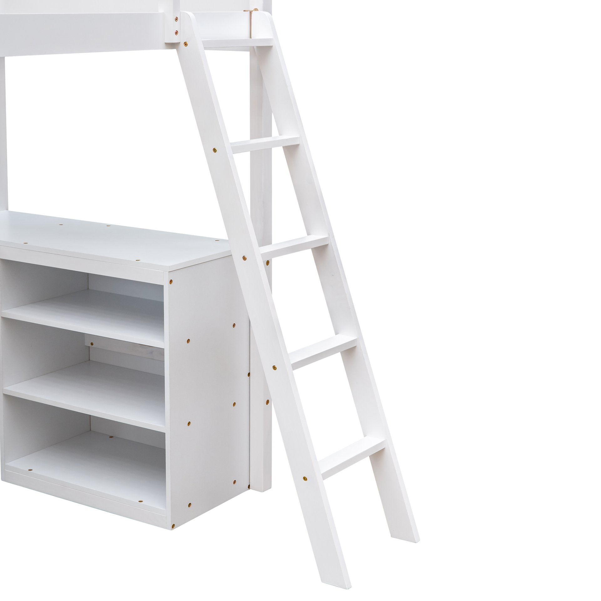 Twin Size Loft Bed With Shelves With Desk - White - Image 14