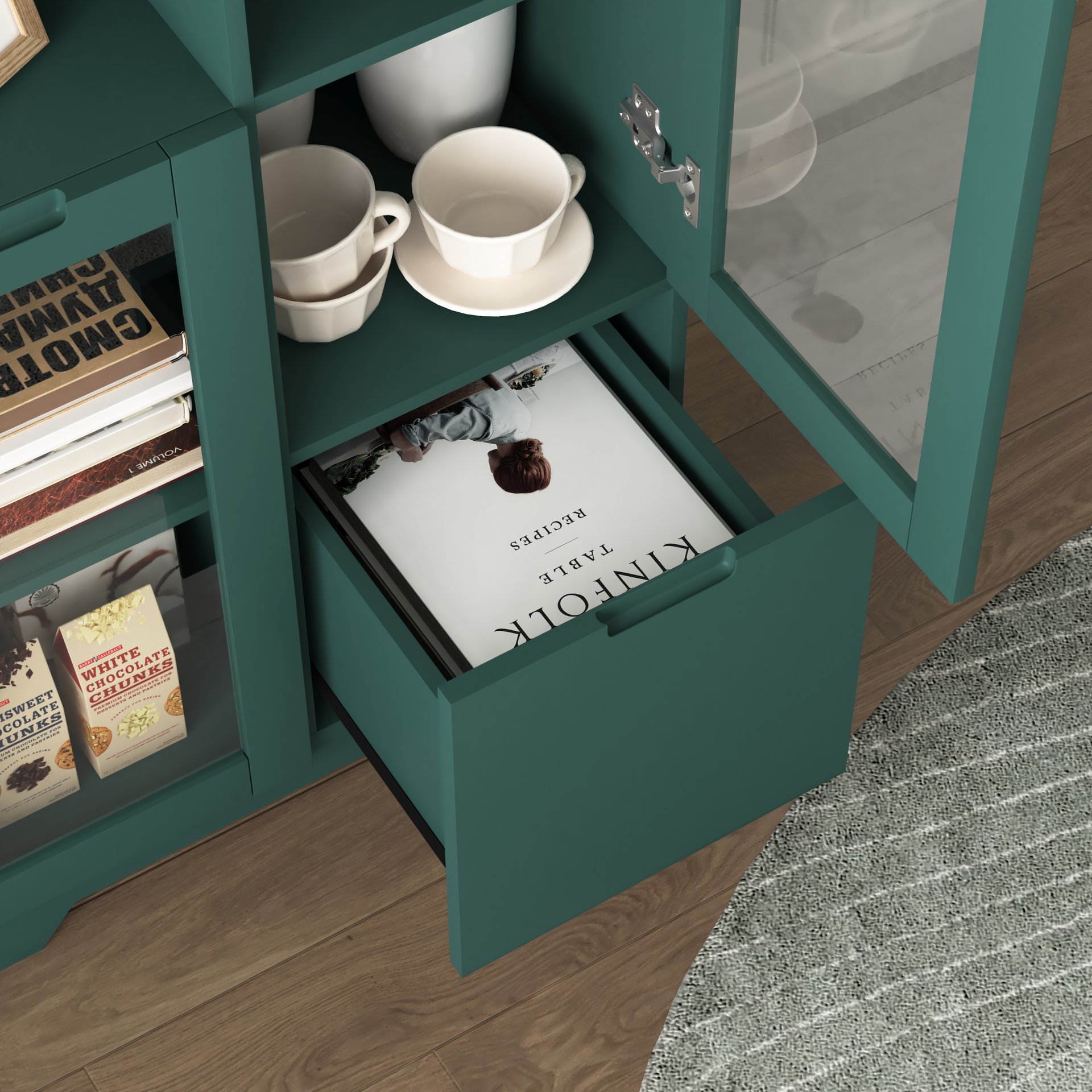 Modern Painted Cabinet With Glass Doors And Drawer - Green - Image 11