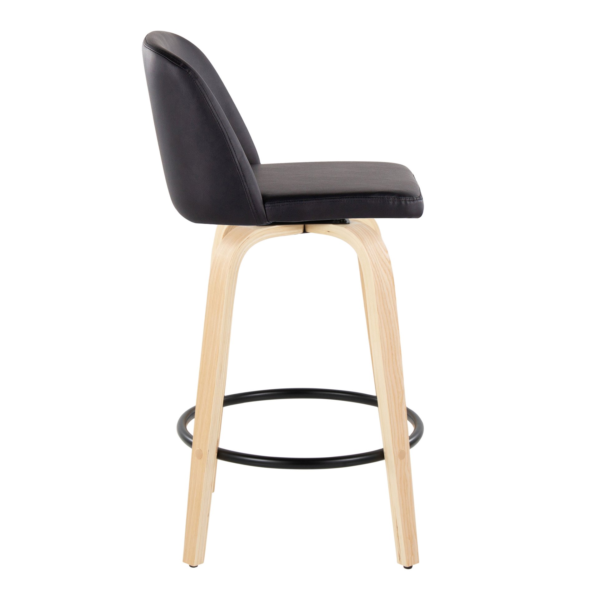 Toriano - Contemporary Modern Fixed Height Counter Stool With Swivel With Round Footrest (Set of 2) - Natural / Black - Image 3