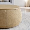 Woven Rattan Fabric Round Storage Ottoman With 2 In 1 Function As End Table And Ottoman - Dark Yellow - Image 10