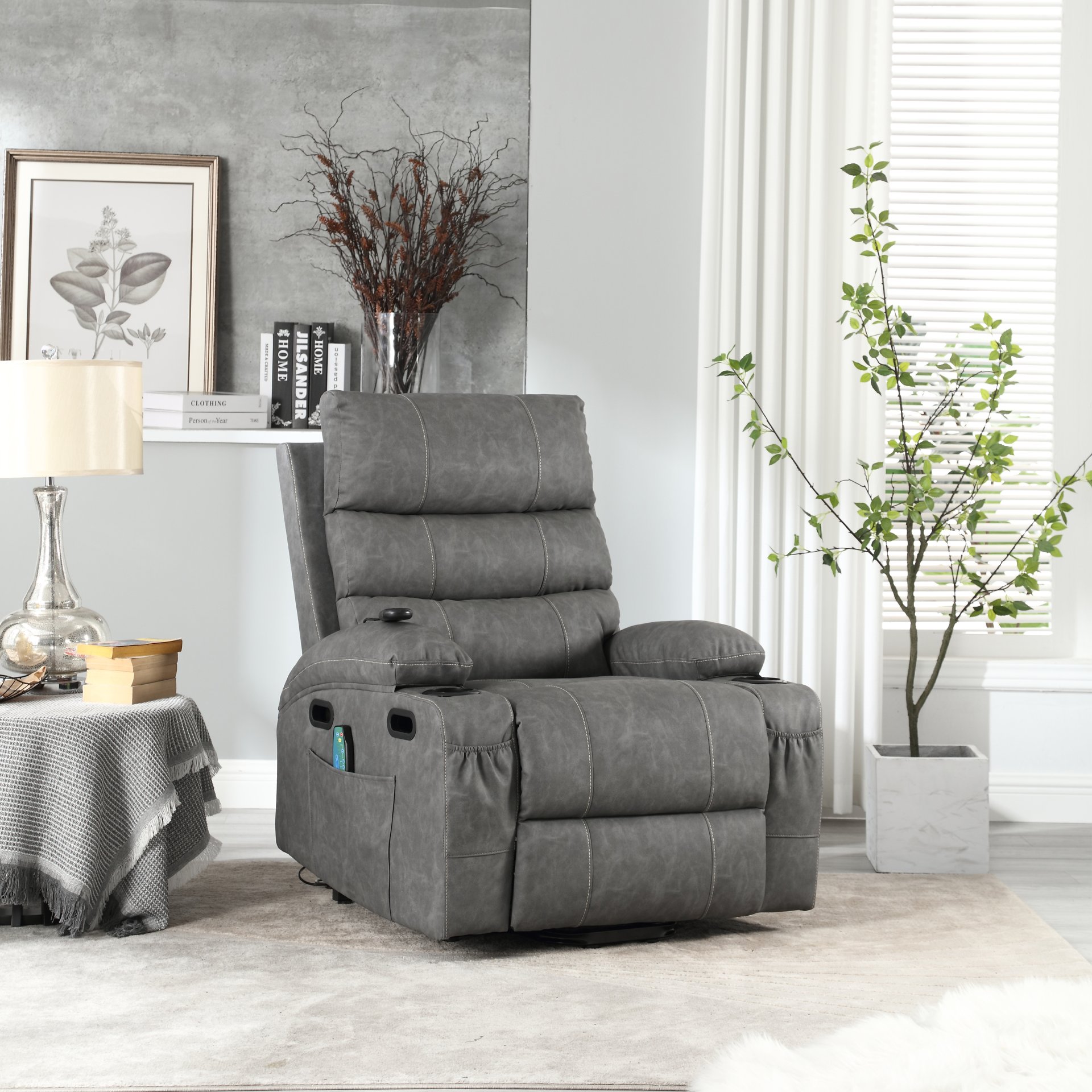Cozy Electric Power Lift Recliner Chair Sofa For Elderly With Vibration Massage And Lumbar Heat - Gray - Image 4