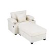 Modern Oversized Chair With Ottoman, Chenille Fabric Sofa Bed, Accent Chair Comfy Sofa With Cupholders And USB Charging Ports Chair For Living Room, Bedroom, Apartment - Beige - Image 9