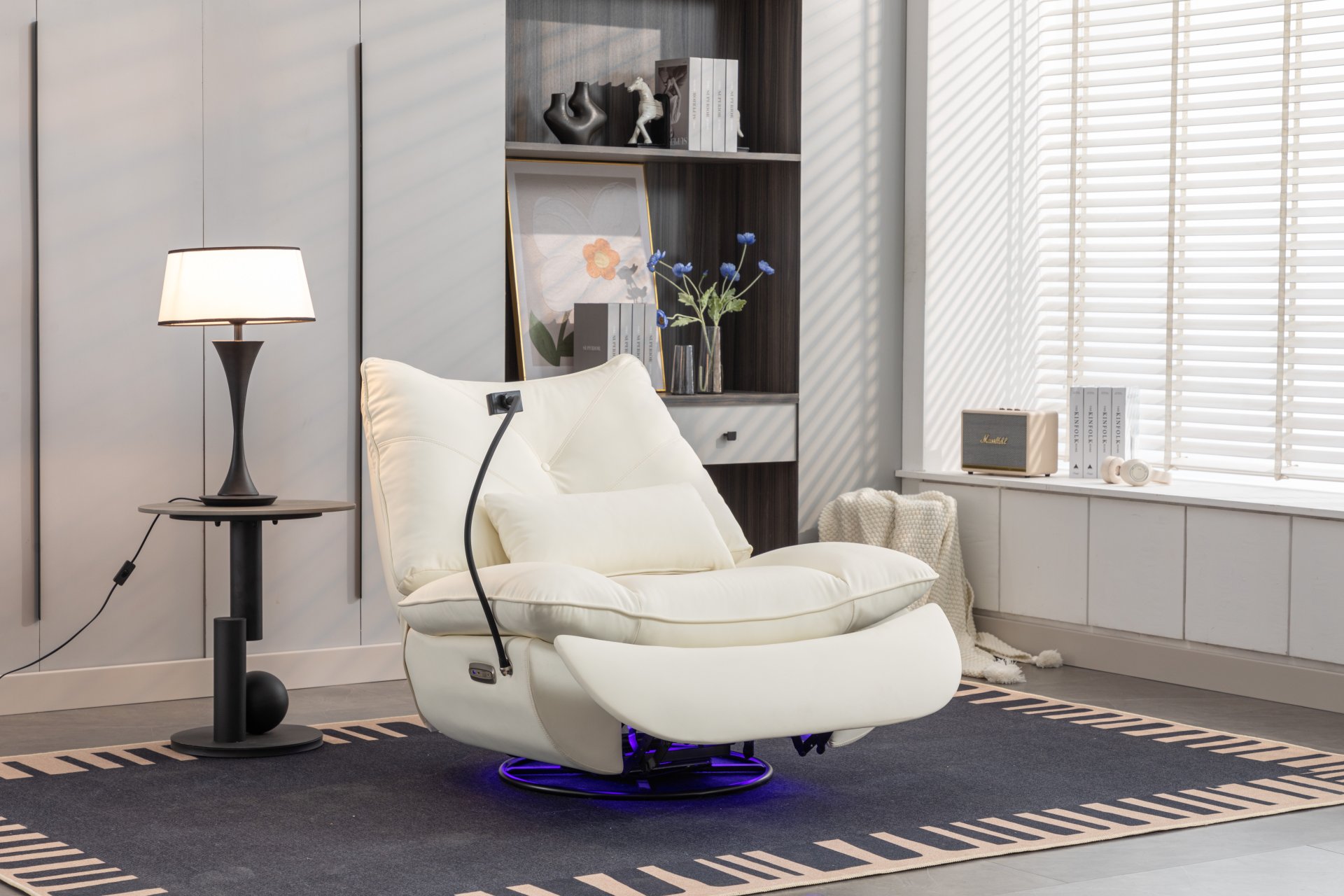 270 Swivel Glider Recliner Chair, Power Recliner Rocking Chair, USB Port Charge For Nursery Chair With Atmosphere Lamp For Living Room Bedroom Apartment - White - Image 9