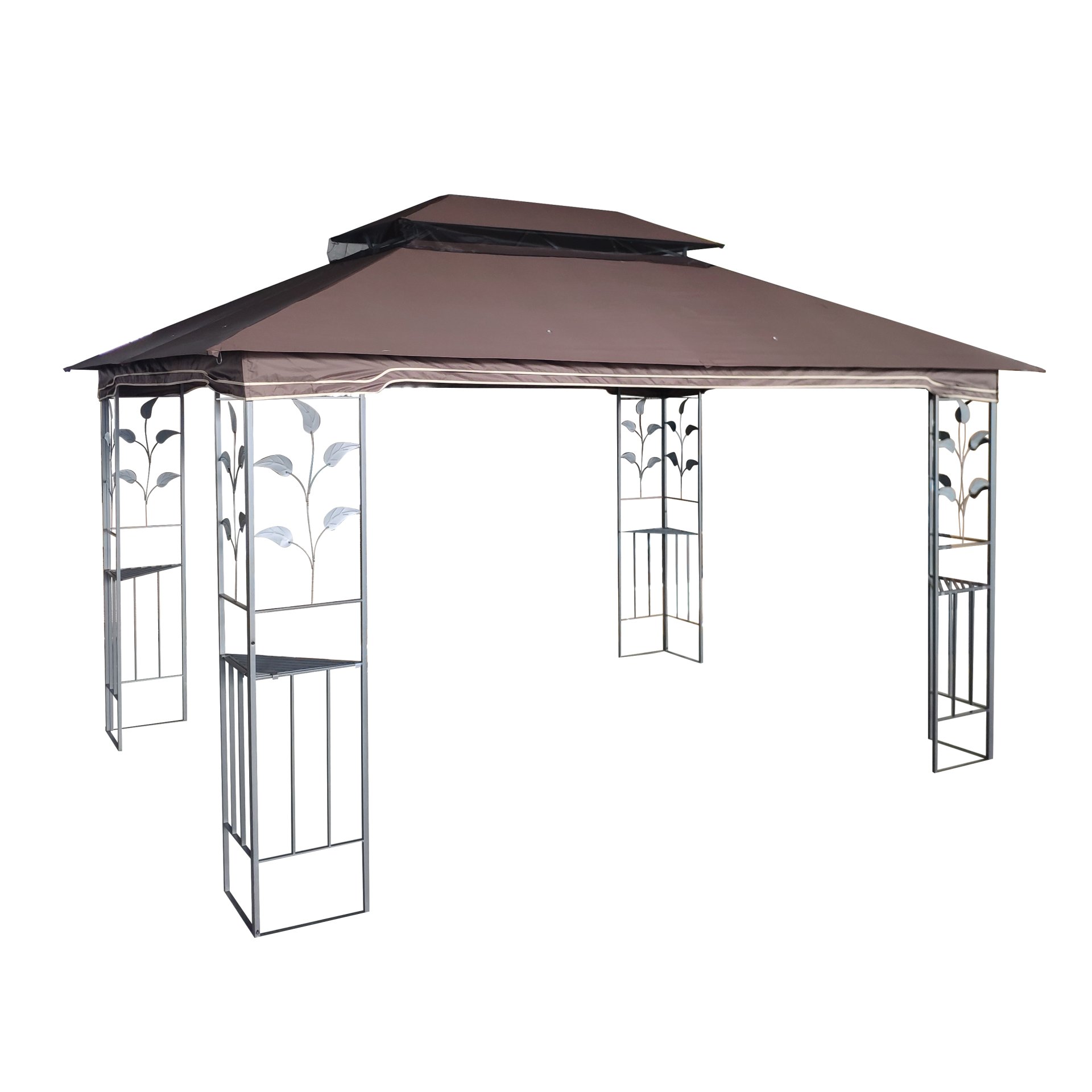 13 X 10 Ft Patio Gazebo Tent With Ventilated Double Roof And Mosquito Net - Brown - Image 6