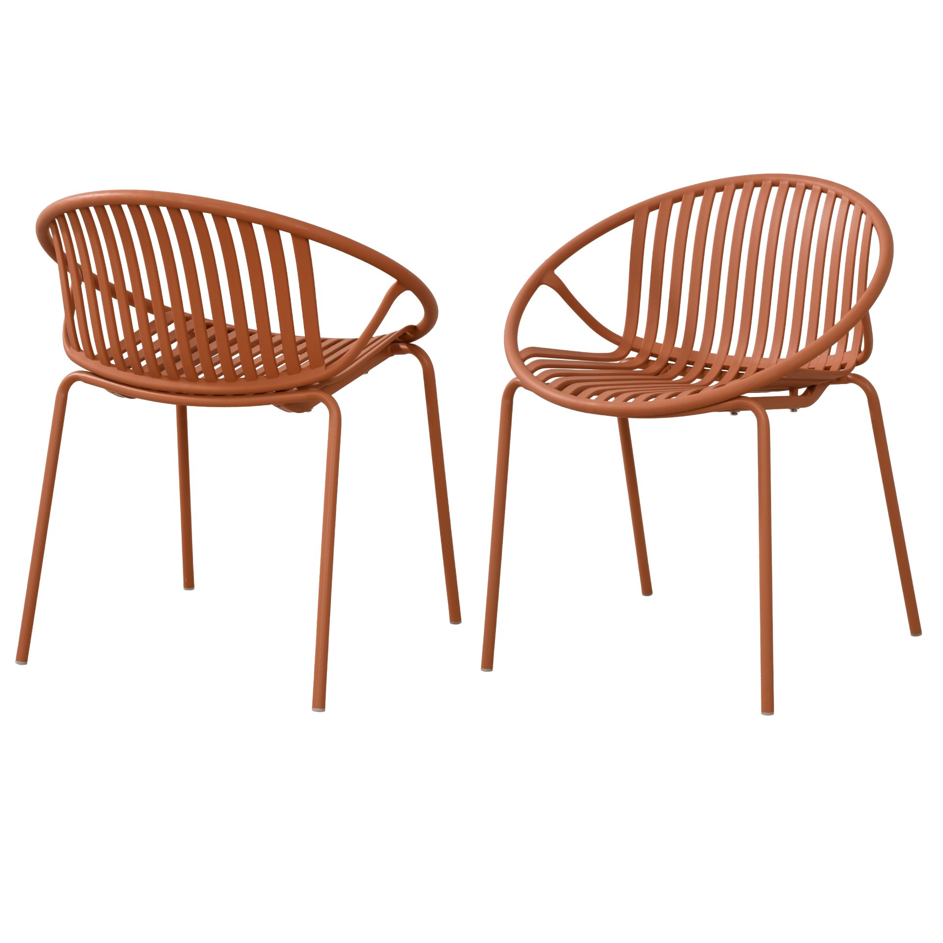Contemporary Patio Dining Chairs (Set of 2) Stackable Outdoor Chairs With Breathable Plastic Backrest, Metal Legs - Orange - Image 7