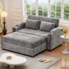 Pull Out Sofa Bed Modern Chenille Convertible Loveseat Sofa With Adjsutable Backrest, 2 Pillows, Cup Holders, USB Ports For Living Room, Apartment - Gray - Image 8