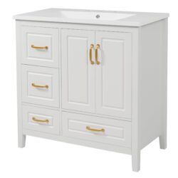 Elegant Freestanding Bathroom Vanity With Sink, Soft Closing Cabinet & Drawers - White
