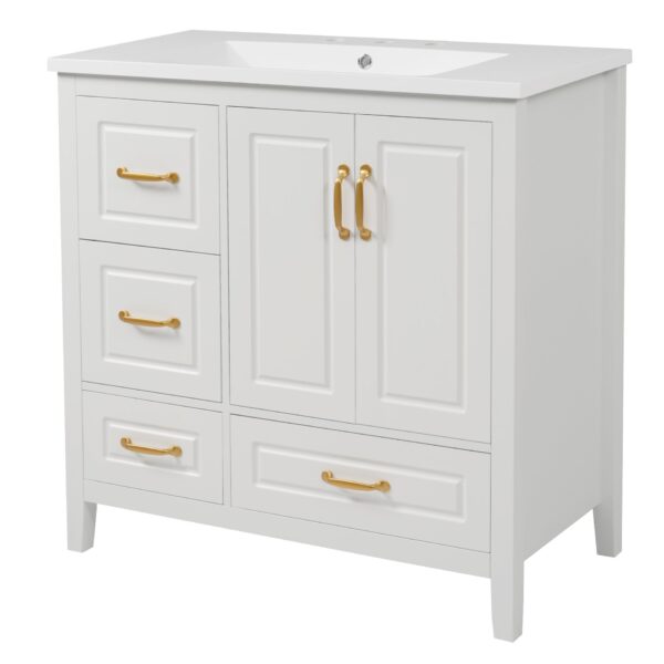 Elegant Freestanding Bathroom Vanity With Sink, Soft Closing Cabinet & Drawers - White