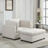 Wide Modern Oversized Armchair With Ottoman Stool, Single Sofa With Lumbar Support, Accent Chair, Reading Chair For Bedroom, Living Room - Cream - Image 11
