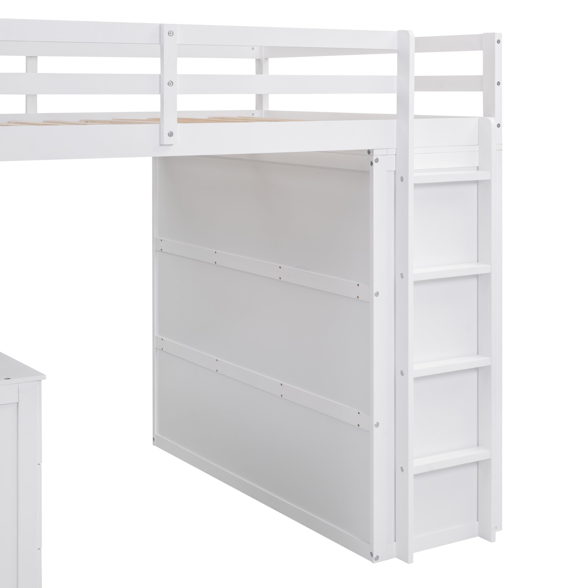 Full Size Loft Bed With Drawers, Desk, And Wardrobe - White - Image 12
