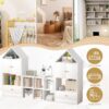 Versatile Children's Bookshelf With House-Shaped Design Multifunctional Storage - White - Image 8