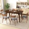 7 Piece Mid Century Dining Set With Walnut Frame, Upholstered Dining Chairs - Dark Gray / Walnut - Image 9
