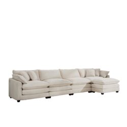 Modern Upholstered L Shape Modular Sectional Sofa 4 Seater With Ottoman Comfortable - Beige