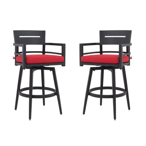Outdoor Swivel Bar Chairs, 360 Degree Rotation With Ergonomic Backrest (Set of 2) - Ember Black / Jocky Red