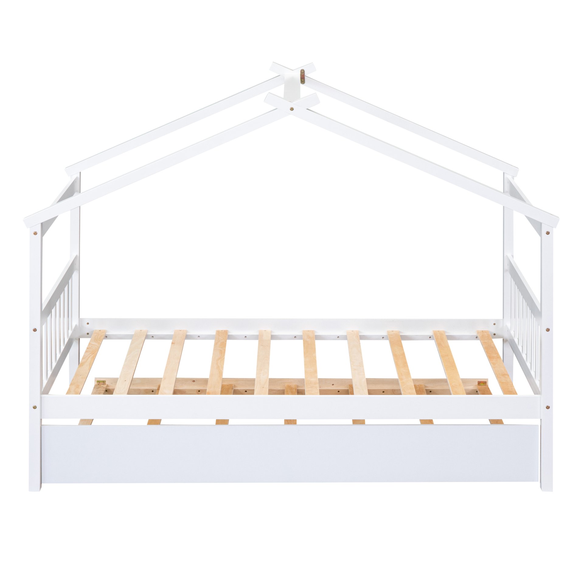 Twin Size House Bed With Twin Size Trundle - White - Image 3
