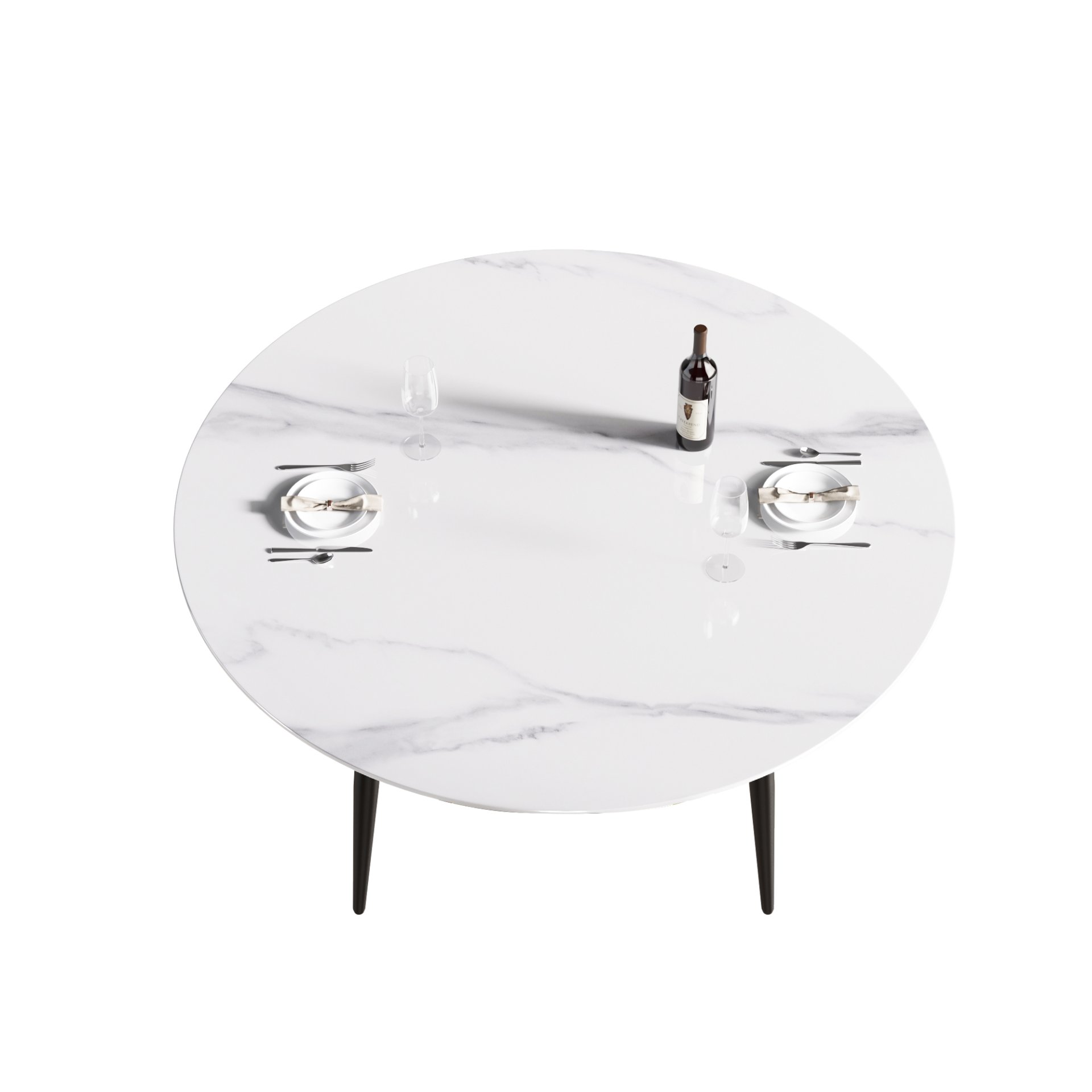 59.05" Modern Man-Made Stone Round Metal Dining Table-Position For 6 People - White / Black - Image 7