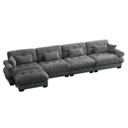 Modern Velvet L Shaped Sectional Cloud Sofa Convertible 4 Seater Modular Couch With Pillows - Gray