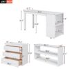 Full Loft Low Study Bed With Cabinet, Shelves And Rolling Portable Desk, Multiple Functions - White - Image 14