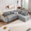 L Shaped Couch With Pull Out Bed And Storage Sectional Sleeper Sofa With Hidden Storage, Wide Armrest With Storage, For Living Room, Apartment, Bedroom, Office - Light Gray - Image 2