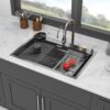 Drop In Waterfall Kitchen Sink With Pull Out Faucet & Cup Washer, 16 Gauge Stainless Steel - White - Image 5