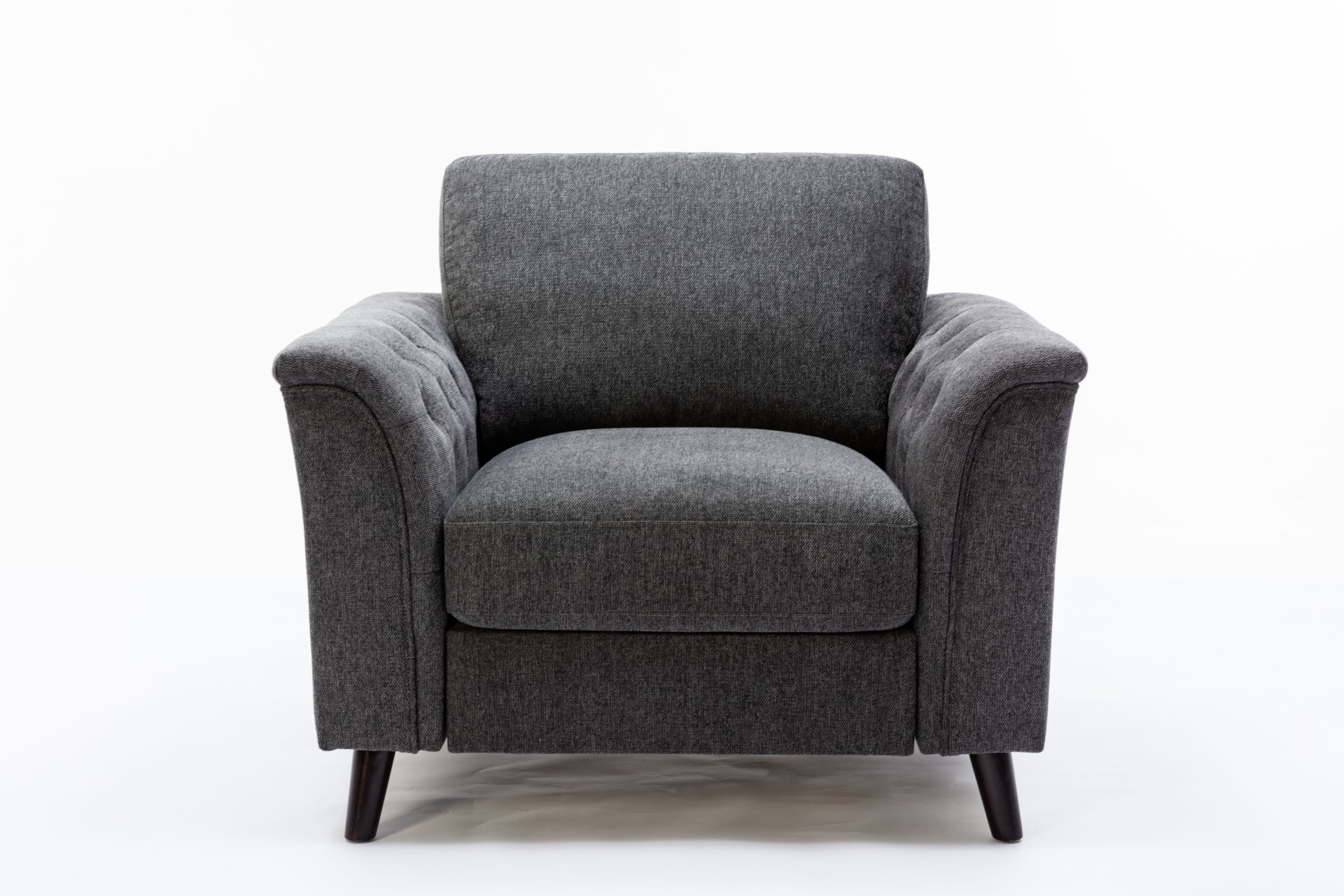 Stanton - Linen Chair With Tufted Arms - Dark Gray - Image 3