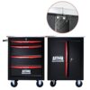 4 Drawer Multifunctional Tool Cart With Wheels, Metal Rolling Tool Cart Storage For Garage Workshop Warehouse Repair Shop With Stainless Steel Roof - Black / Red - Image 8