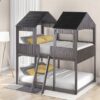 Full Over Full Bunk Bed With Roof, Window, Guardrail, Ladder - Antique Gray - Image 15
