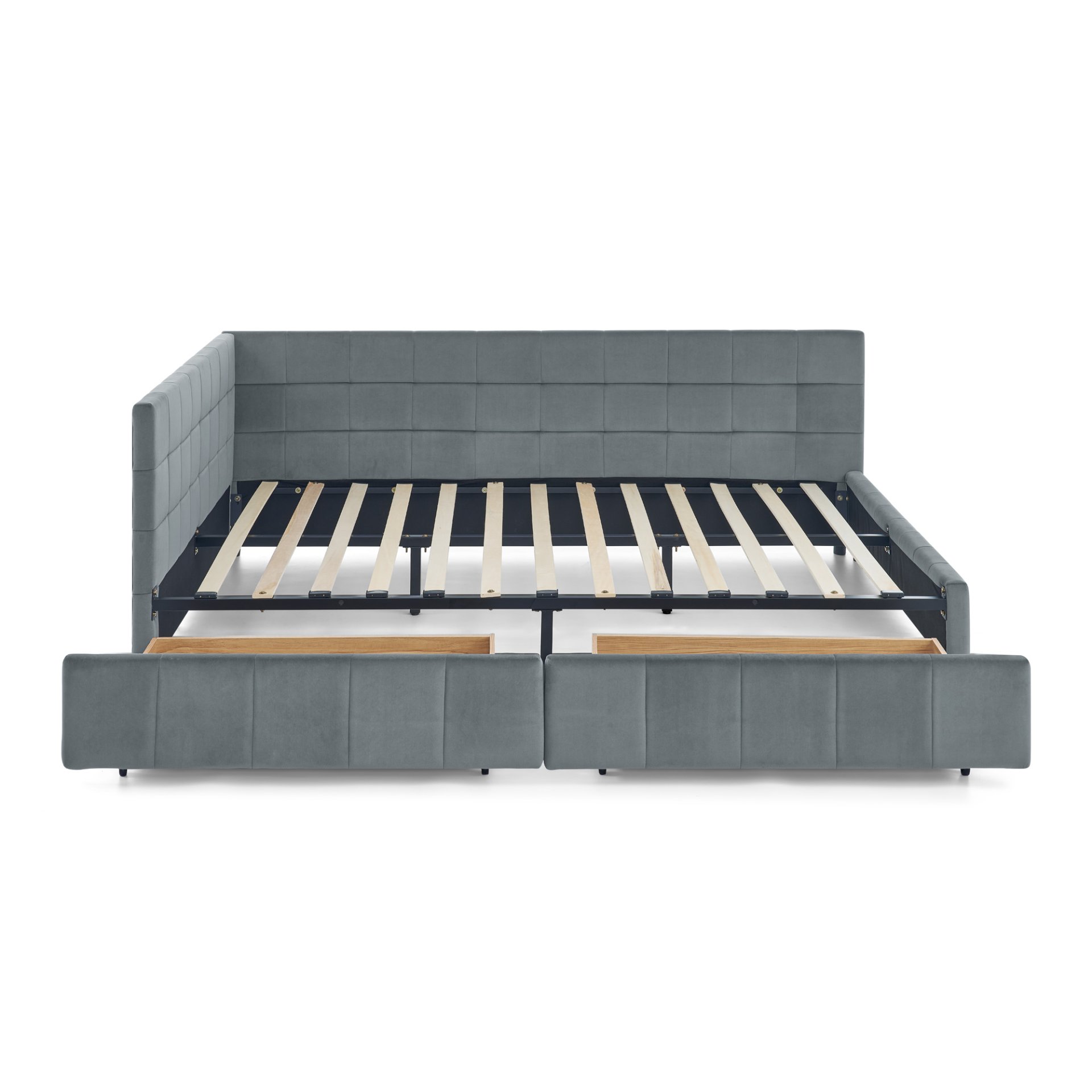 Mid Century Velvet Queen Size Upholstered Tufted Bed Frame With Storage - Gray - Image 9