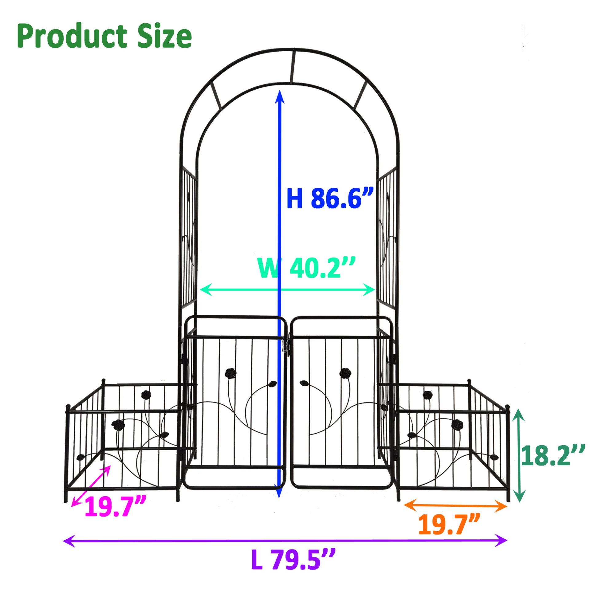 Metal Garden Arch With Gate Wide High Climbing Plants Support Rose Arch Outdoor - Black - Image 5