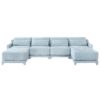Elegant Four Seater Sofa With Movable Ottoman And Lumbar Pillow Chenille With Frame - Sky Blue - Image 22