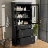 Freestanding Tall Bathroom Cabinet With Adjustable Shelves, Drawers, Soft Close Glass Doors - Black - Image 5