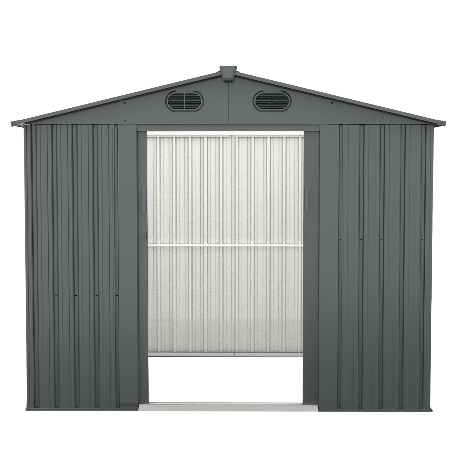 Outdoor Storage Shed, 8' x 6' Galvanized Steel Garden Shed With 4 Vents & Double Sliding Door, Utility Tool Shed Storage House For Backyard, Patio, Lawn - Dark Gray - Image 2