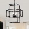 4 Light Metal Lantern Tiered Pendant Hanging Light Fixtures, Industrial Farmhouse Adjustable Height Chandeliers For Dining Room Hallway Foyer Entryway (E12 Bulbs Not Included) - Matte Black - Image 5