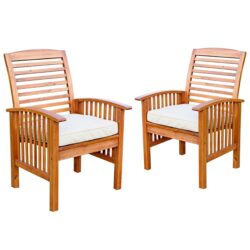 Modern 2 Piece Slat Back Patio Chairs With Cushions - Brown