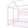 Full Size Bed House Frame With Fence And Shelves - Pink - Image 6