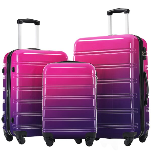 Hardshell Luggage Sets 3 Piece Gradient Color Expandable Suitcase With Spinner Wheels And Tsa Lock Lightweight 20" 24" 28" Available - Purple / Pink
