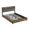 Contemporary Full Size Bed Frame With Storage Headboard Charging Station LED Lights And Metal - Black / Brown / Gray - Image 8