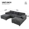 Modular Sectional With Storage Pockets, 5 Seat U Shaped Couch Set With Pillows Free Combination Modern Cloud Sofa With 2 Movable Ottoman - Dark Gray - Image 16