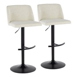 Toriano - Contemporary Adjustable Barstool Swivel With Rounded T Footrest (Set of 2) - Cream / Black