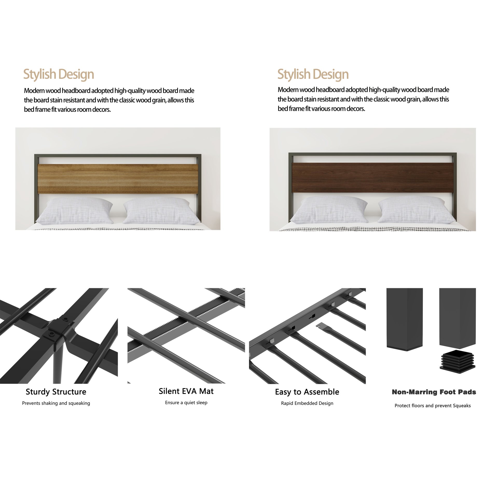 Ceres - Queen Bed With Wood Headboard & Footboard - Black And Walnut - Image 7