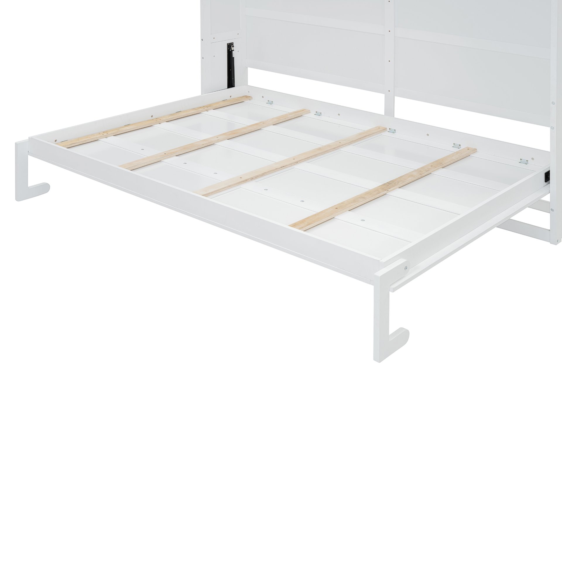 Queen Size Murphy Wall Bed With Top Cabinets & Wine Rack - White - Image 8